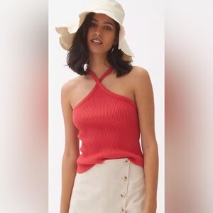 ANTHROPOLOGIE T.La pink/coral SLEEVELESS RIBBED HALTER TANK size small